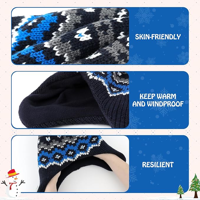Duoyeree Kids Beanie Hat for Boys Girls Pom-pom Kint Hats Cozy Lining Winter - Image 5
