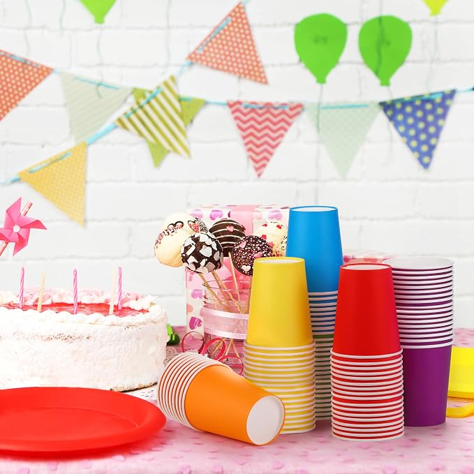 URATOT 120 Pieces 9 Ounce Disposable Paper Cups Rainbow Party Cups Drinking Cups - Image 6