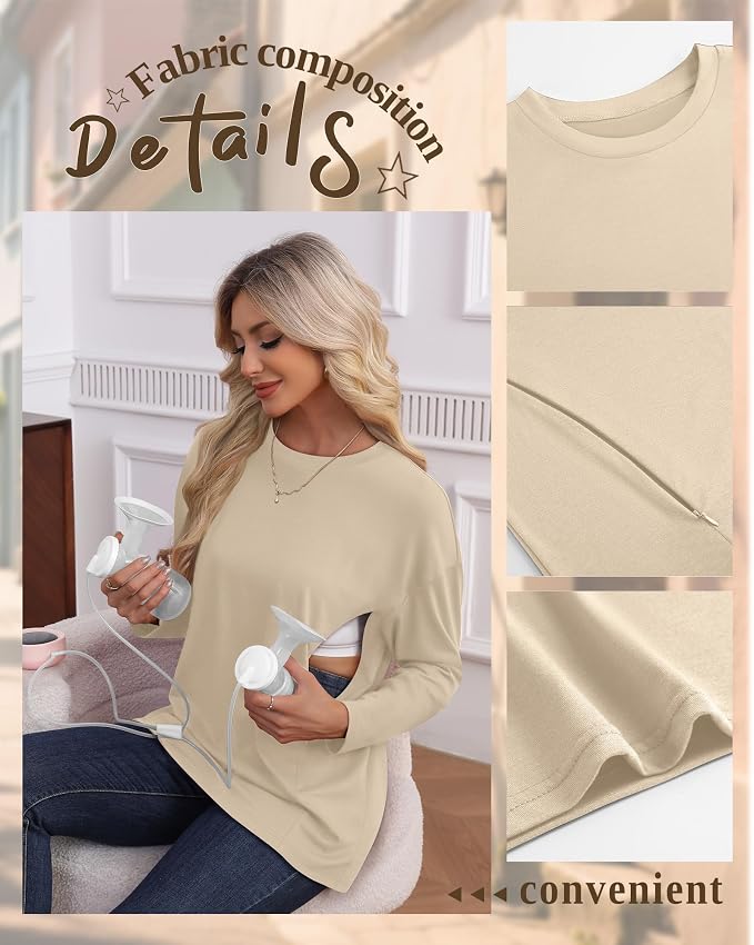3 Pack Women's Nursing Breastfeeding Tops, Long Sleeve Maternity Shirts - Image 4
