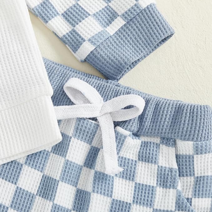 Toddler Baby Boy Fall Clothes Waffle Outfit Long Sleeve Color Blocking - Image 4