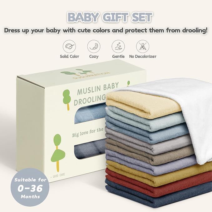 Susurration Muslin Baby Drool Bibs 10Pack Soft Square Adjustable Bandana Bibs - Image 6