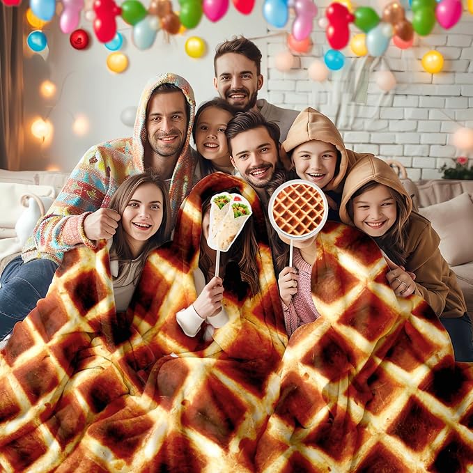Waffle Blanket Adult/Kids/Baby, Tortilla Throw Blanket 80 Inch, Realistic - Image 7