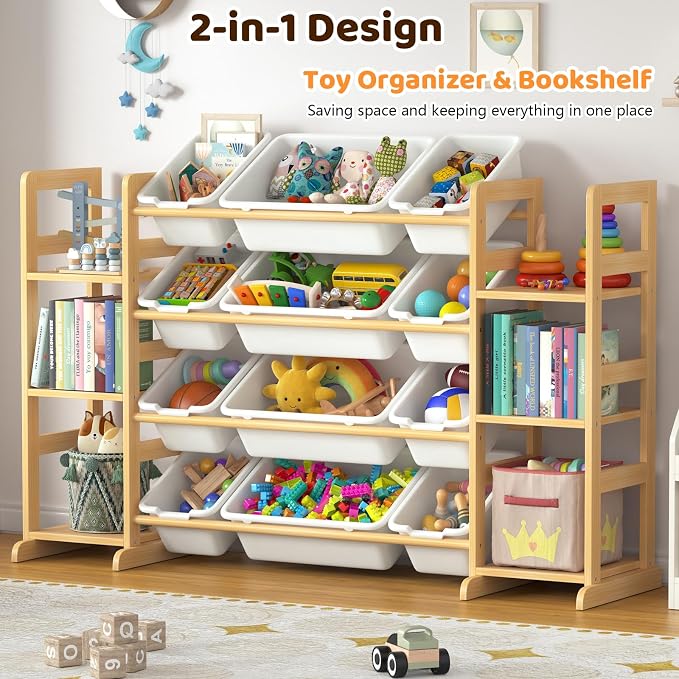 Large Toy Storage Organizer Kids Toy Organizer and Bookshelf Combo - Image 4