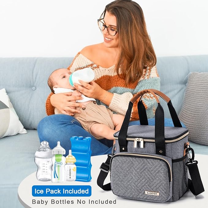 Breastmilk Cooler Bag with Ice Pack Fits 6 Baby Bottles up to 9 Ounce, Breast - Image 7