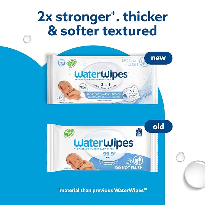 WaterWipes Sensitive+ Newborn & Baby Wipes, 3-In-1 Cleans, 99.9% Water - Image 3