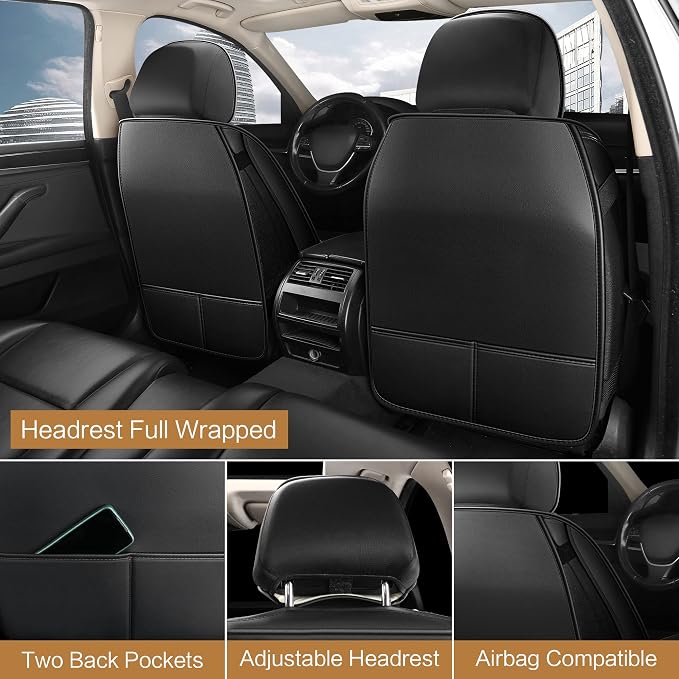 Pariitadin Leather Car Seat Covers Front Pair, Waterproof Faux Leather Seat - Image 4
