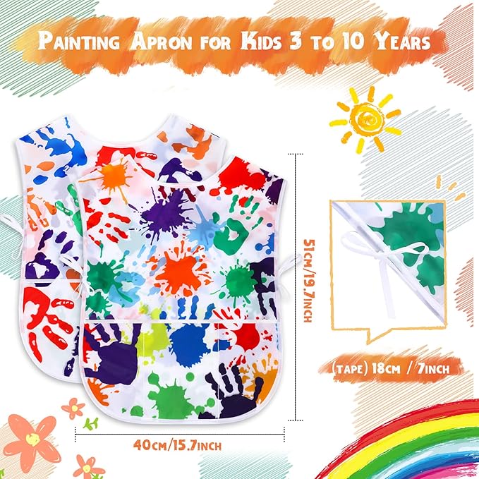 SATINIOR 2 Pieces Kids Art Smock Toddler Apron Waterproof Painting Artist Apron - Image 2