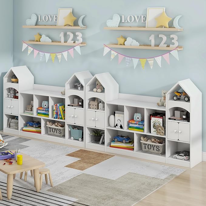 Vabches Kids Bookcase and Toy Storage Cabinet, Children Bookshelf, Castle Shape - Image 4