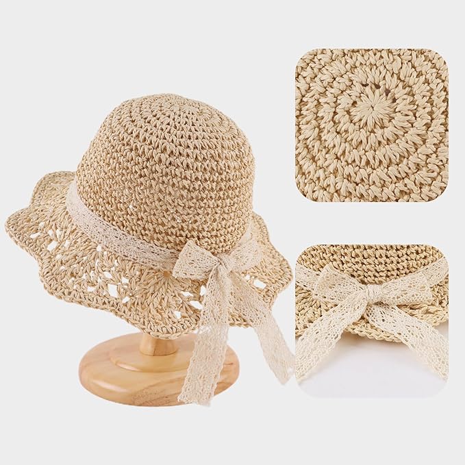 Baby Girl Straw Hat Outdoor Baby Sun Protection Hats Summer Bowknot Beach Cap - Image 3