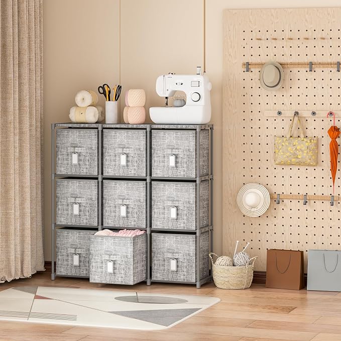 9 Cube Closet Organizer with Beautiful Printed Drawers + Labels, Storage Shelf - Image 8