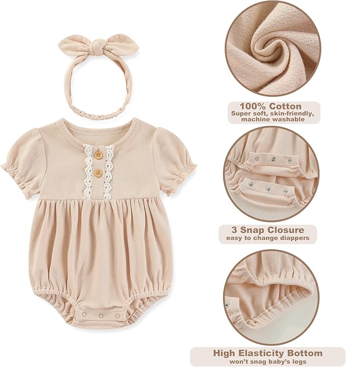 Newborn Baby Girl Clothes Cotton Bubble Romper Floral Short Sleeve Bodysuit 3 - Image 5