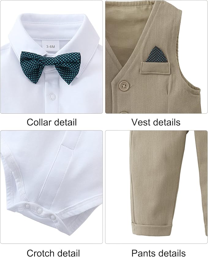 DISAUR Baby Boy Clothes Toddler Boy Outfits 4PCS Gentleman Dress - Image 5