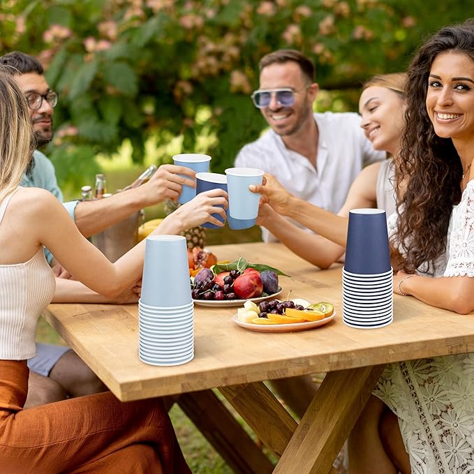 URATOT 60 Pieces 9 Ounce Disposable Paper Cups Gradient Blue Party Cups - Image 6