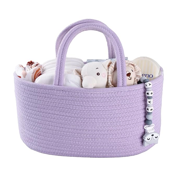 Baby Diaper Caddy Organizer Cotton Rope Nursery Storage Bin Basket Portable by XUANGUO