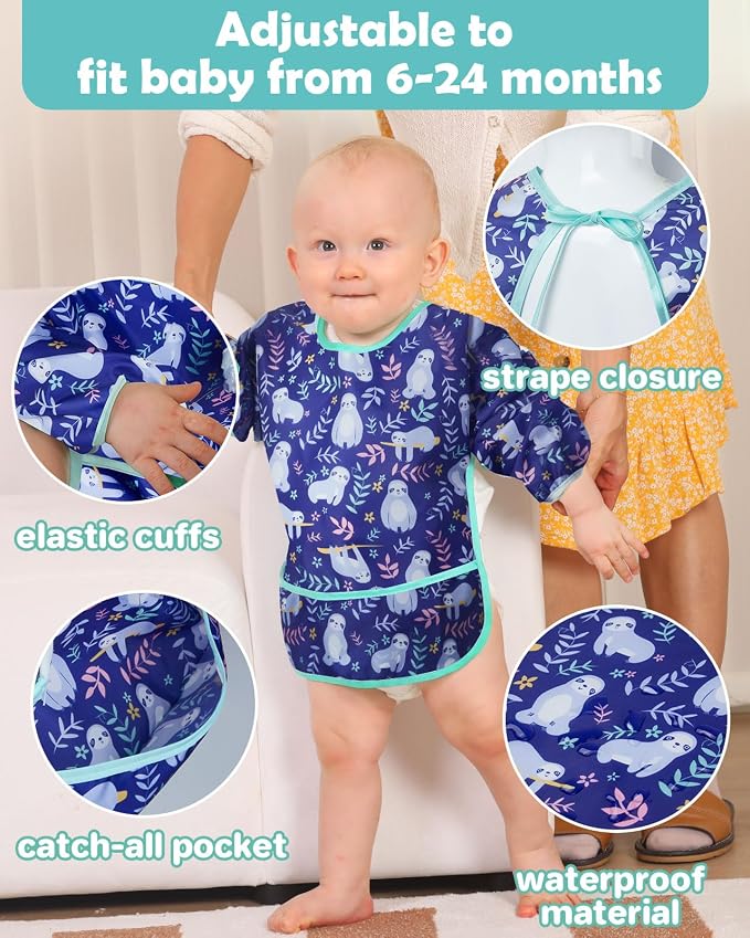 Lictin 3 Packs Baby Bibs for Boy or Girl, Cute Long Sleeve Bib, Waterproof Bibs - Image 6