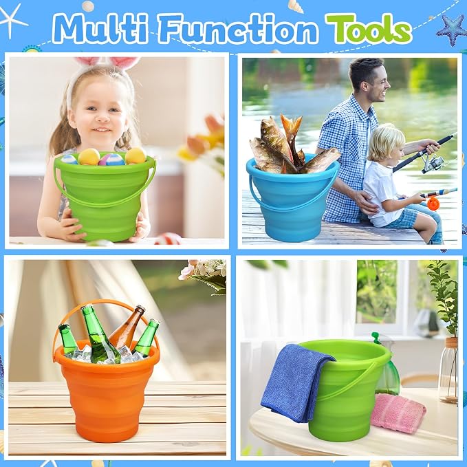 Foldable Beach Sand Toy Bucket for Kids Adults, Jumbo Collapsible Sandbox Bucket - Image 6