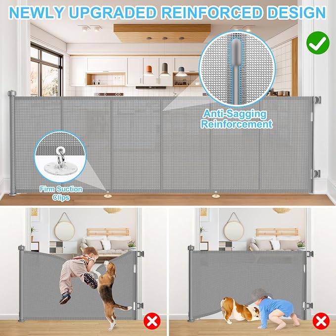 120 Inch Retractable Baby Gates Extra Wide, 41 Inch Reinforced Extra Tall Gate - Image 4