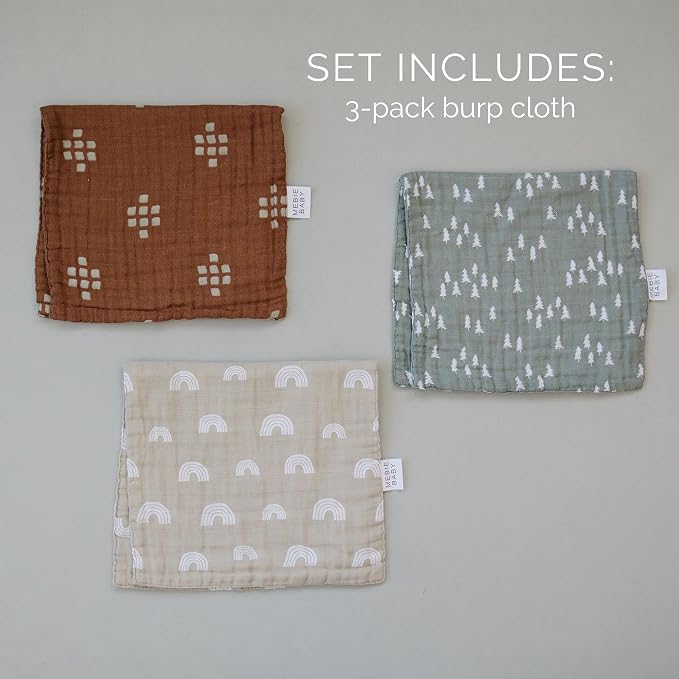 Mebie Baby Burp Cloths, Woods Print 3-Pack, Muslin Burp Cloth Set - Image 2