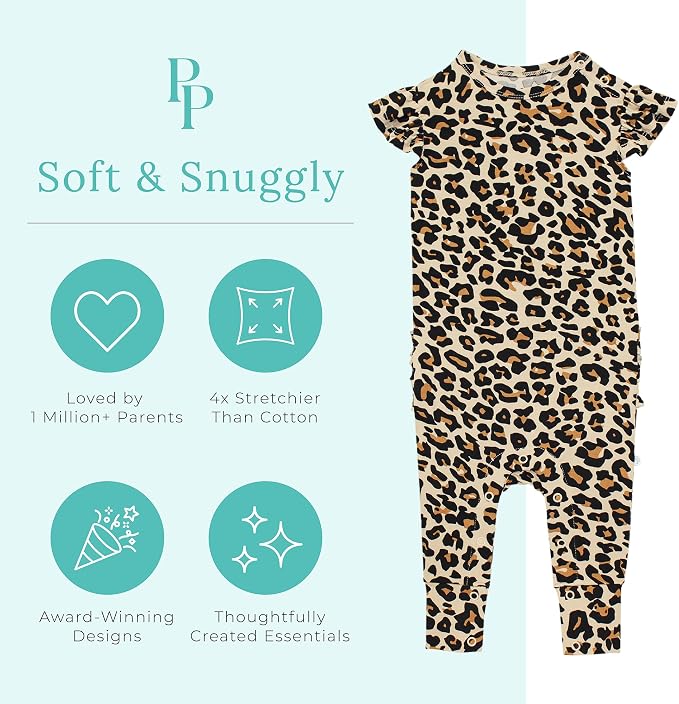 Posh Peanut Baby Girl Pajamas – Ruffled Cap Sleeve Romper PJs – Soft Viscose - Image 3