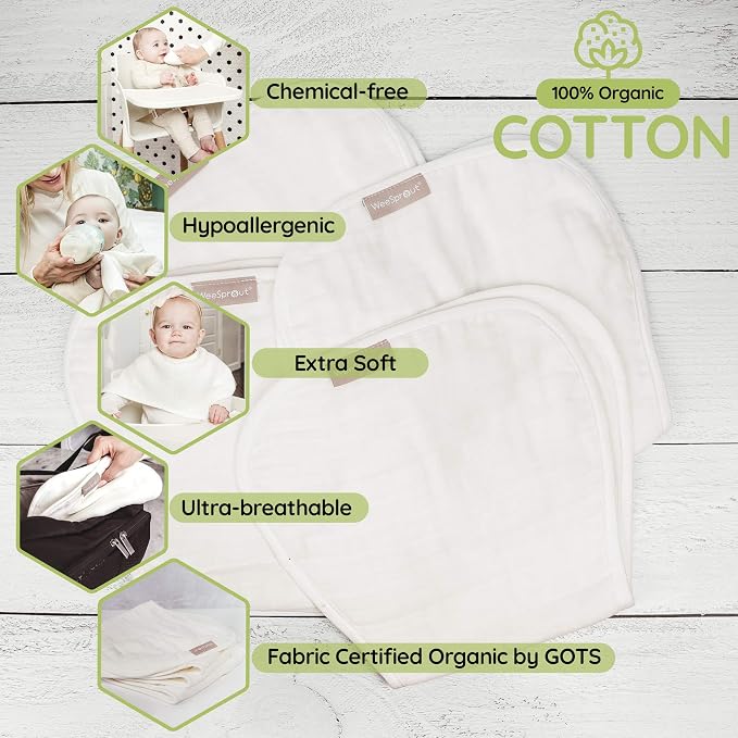 WeeSprout Unisex Organic Towel Cotton Burp Cloths, Four Ultra-Absorbent Layers - Image 5
