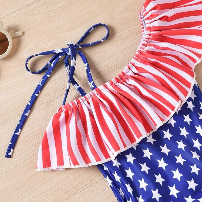 Toddler Baby Girls Ruffles Bikini One Piece Swimsuits Floral Off Shoulder - Image 4