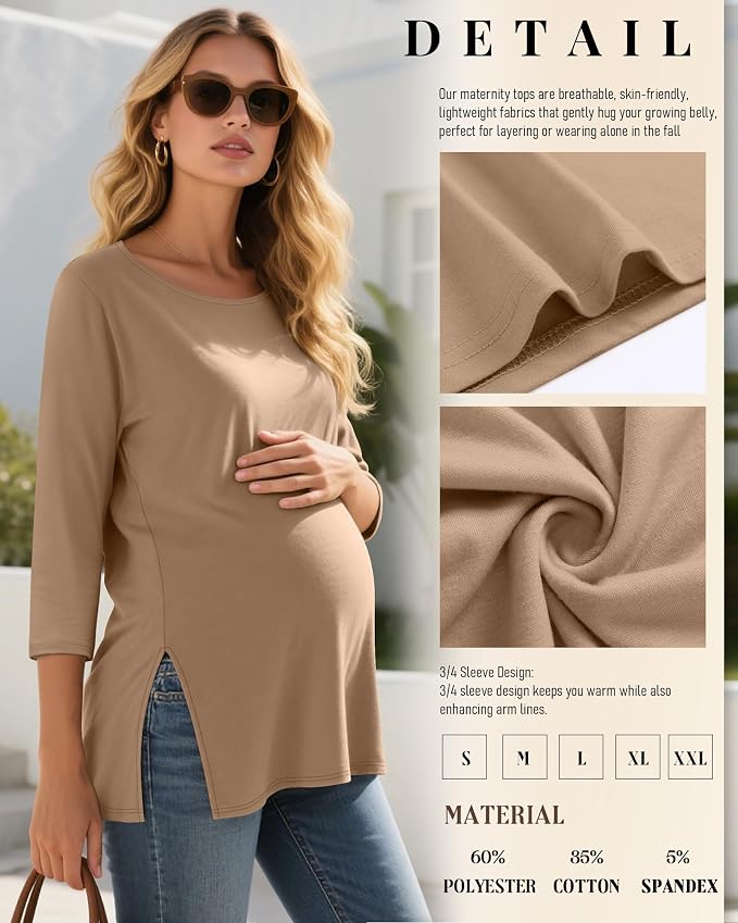 3 Pack Women's 3/4 Sleeve Maternity Shirts Elbow Length Clothes Round Neck - Image 4