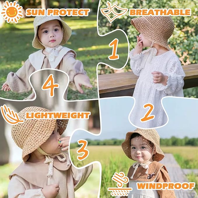 Baby Girl Straw Hat Outdoor Baby Sun Protection Hats Summer Bowknot Beach Cap - Image 6