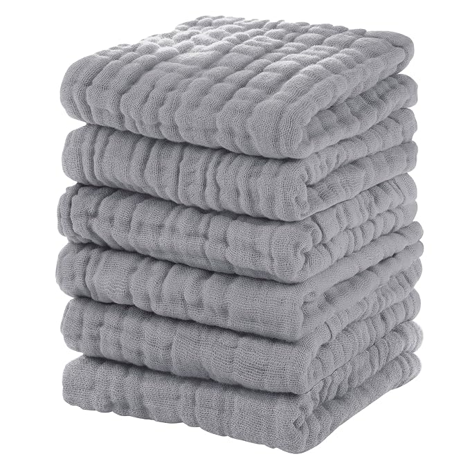Muslin Baby Washcloths 6 Pack, 100% Cotton Wash Cloths by Unnivoll