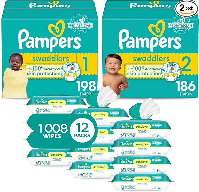 Pampers Baby Diapers and Wipes Starter Kit, Swaddlers Disposable Sizes 1 & 2 by Pampers