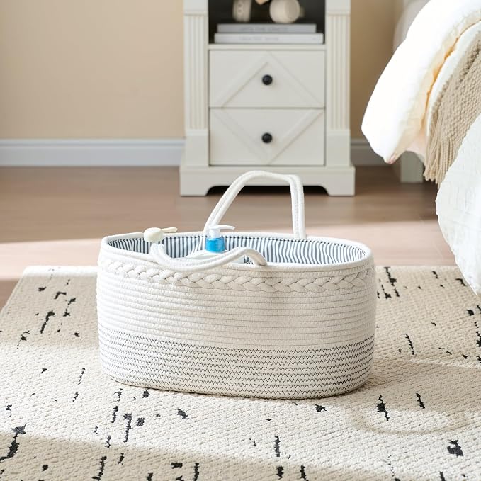 luxury little Diaper Caddy Organizer, Large Cotton Rope Nursery Baby Basket - Image 6