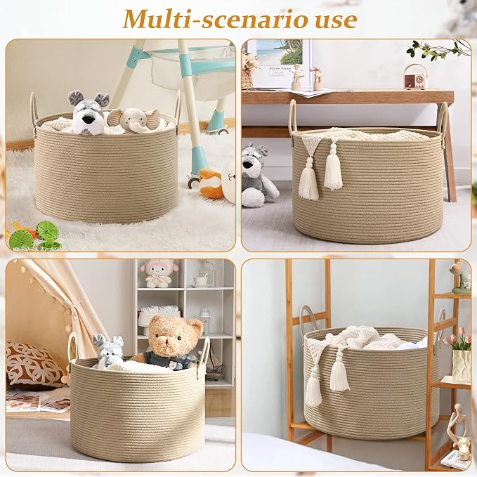 67L Storage Basket for Organizing, Cotton Rope Woven Blanket Basket, Toy - Image 6