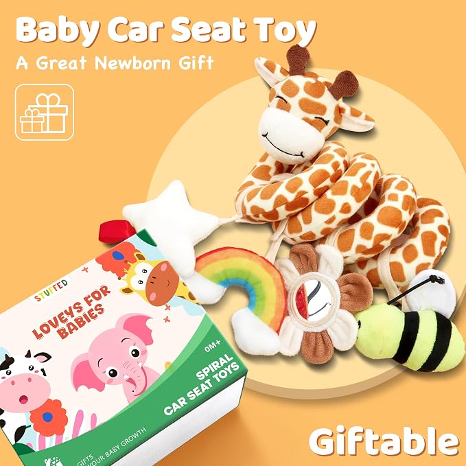 Stuffed Spiral Car Seat Baby Toys 0-6 Months, Infant Carseat Sensory Toys - Image 3