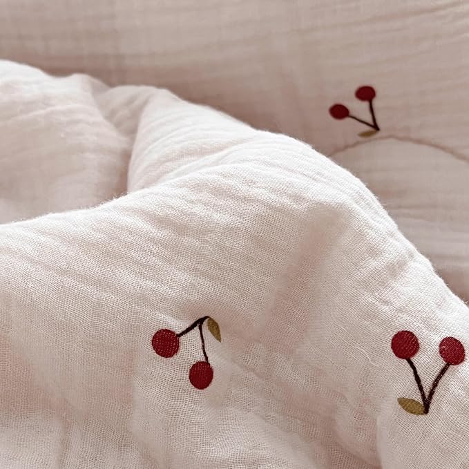 BuLuTu Cotton Muslin Kids Toddler Pillowcase Cherry Pattern, Soft Travel Pillow - Image 5
