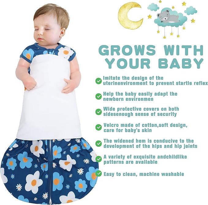 Newborn Sleep Sack Baby Swaddle, 3-Way Adjustable Wearable Blanket, 100% Rayon - Image 2