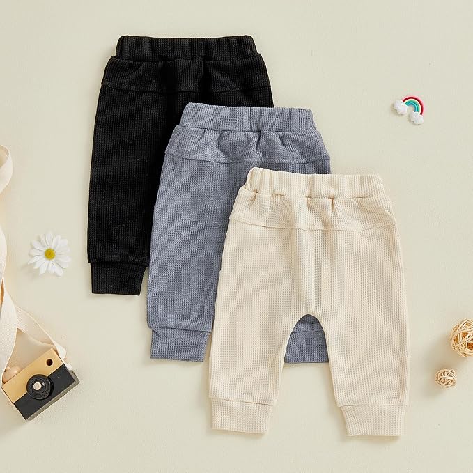 Sejardin Toddler Baby Boy Girl Pants 3 Pack Solid Color Elastic Waist Jogger - Image 5