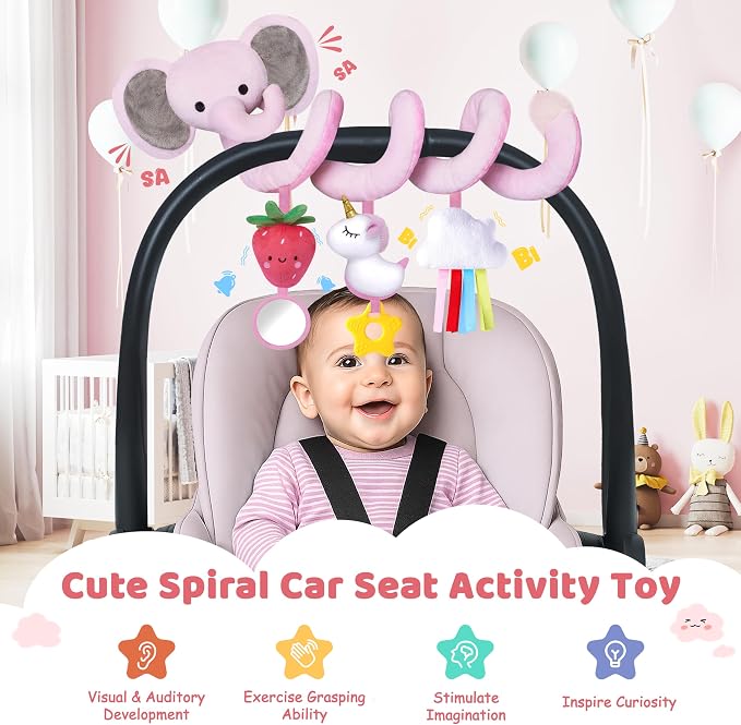 Stuffed Spiral Car Seat Toys for Baby Girls 0-6 Months, Perfect Newborn Gifts - Image 3