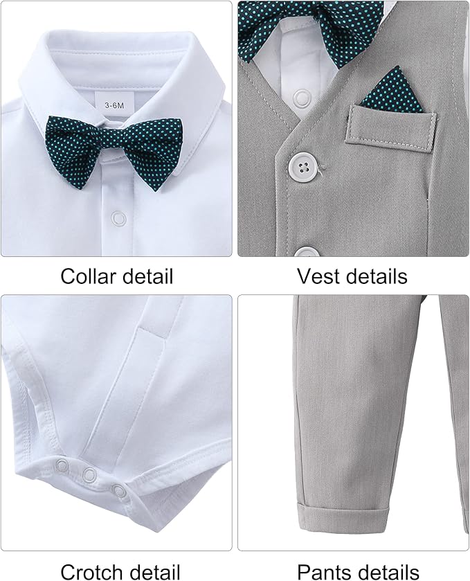 DISAUR Baby Boy Clothes Toddler Boy Outfits 4PCS Gentleman Dress - Image 5