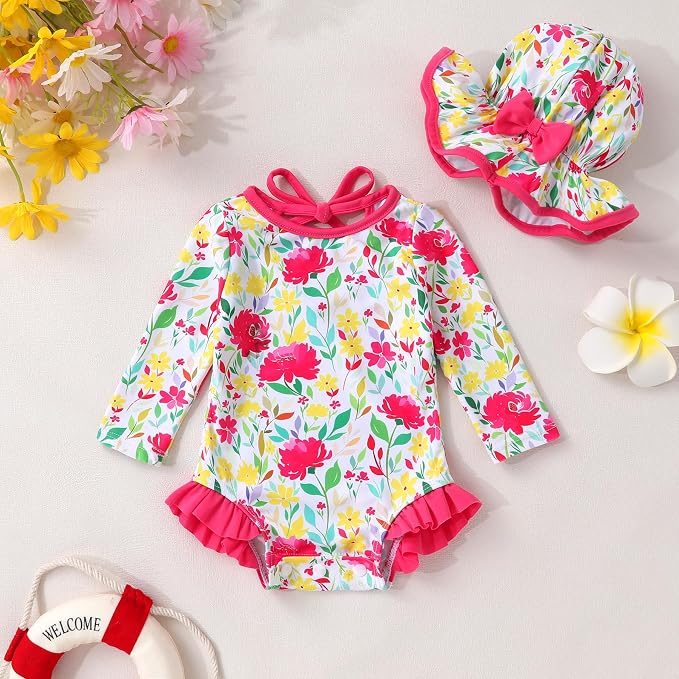 YOUNGER TREE Infant Baby Girls Swimsuit Long Sleeve Swimsuits One Piece - Image 2