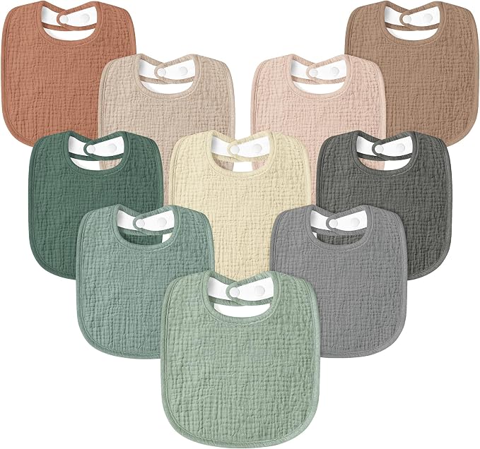 Susurration Muslin Baby Drool Bibs 10Pack Soft Square Adjustable Bandana Bibs by Susurration