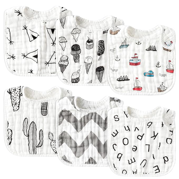 Zainpe 6Pcs Snap Muslin Cotton Baby Bibs Summer Ice Cream Pattern Infants Drool by Zainpe