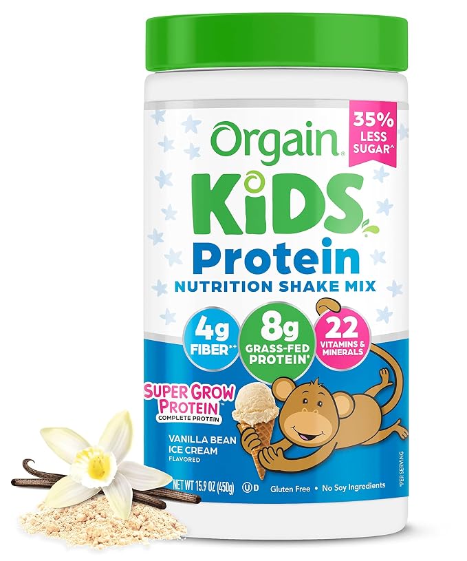 Orgain Kids Protein Powder Shake Mix, Vanilla Bean Ice Cream - 8g Grass-Fed by Orgain