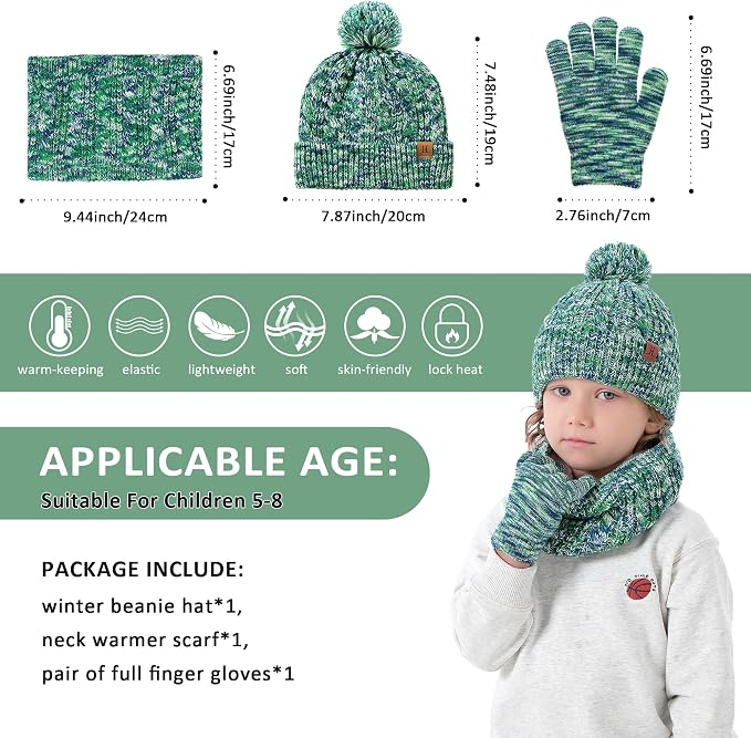 Kids Toddlers Winter Beanie Hats Gloves Neck Scarf Set Mittens Gifts - Image 6