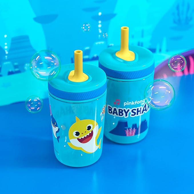 Zak Designs 15oz Baby Shark Kelso Tumbler Set, Leak-Proof Screw-On Lid - Image 2