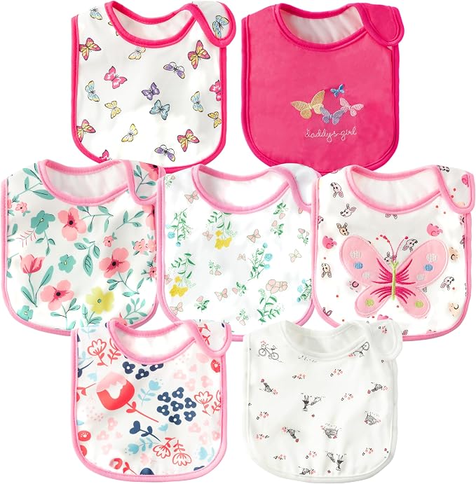 7Pcs Cotton Waterproof Baby Bibs Hook Loop Closure Newborn Bib Keepsake Baby by 2ooya