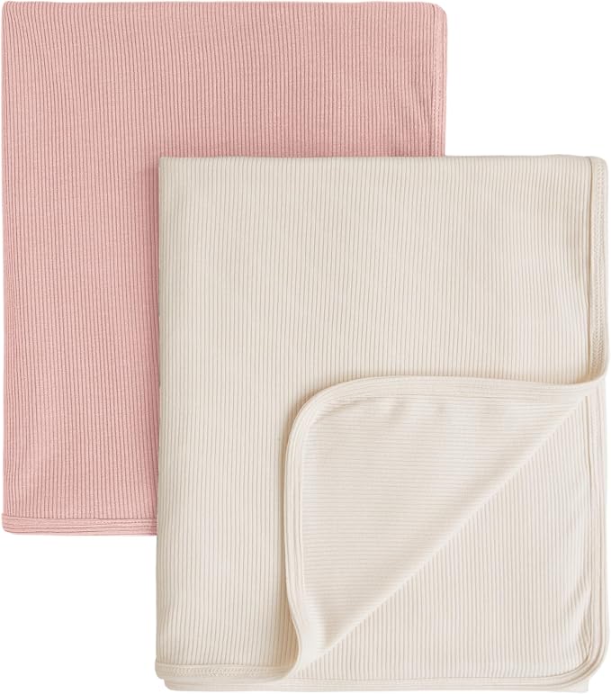 Konssy Knit Baby Blanket 2 Pack, Soft Ribbed Swaddle Receiving Blankets by Konssy