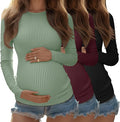 Riyiper 3 Pack Women's Maternity Shirts Long Sleeve Ribbed Knit Pregnancy Tees by Riyiper