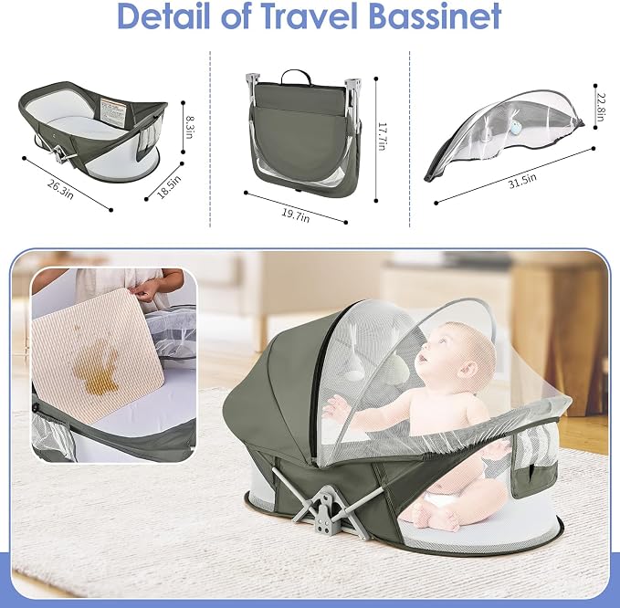 Portable Baby Bassinet Travel Baby Bed, Baby Cribs Travel Pod - Image 6