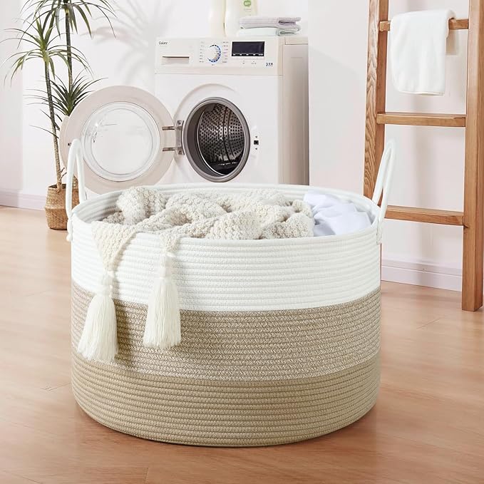 67L Storage Basket for Organizing, Cotton Rope Woven Blanket Basket, Toy - Image 4