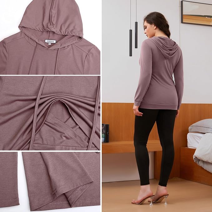 GINKANA Women's Nursing Hoodie Sweatshirt Long Sleeves Breastfeeding Maternity - Image 6