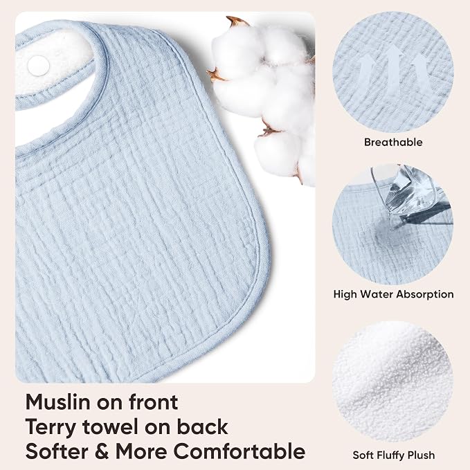 100% Cotton Muslin Baby Bibs 10-Pack Baby Drool Bibs - Image 2